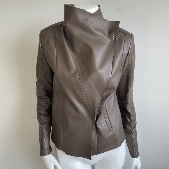 Trouve Womens Biker Chic Moto Rock Brown Soft Leather Jacket Convertibe - Medium - Picture 8 of 16